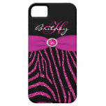Monogram Pink, Black Glitter Zebra iPhone 5 Case