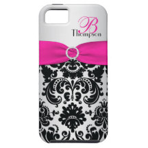 Monogram Pink, Black, Silver Damask iPhone 5 Case