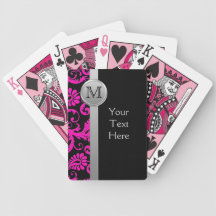 Monogram Pink Black Silver Damask Playing Cards