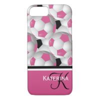 Monogram Pink Black Soccer Ball Pattern iPhone 7 Case