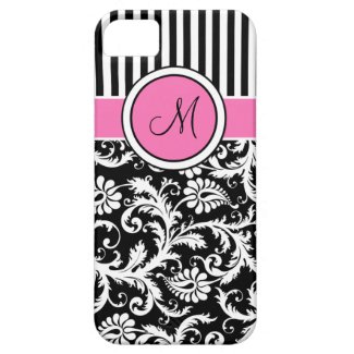 Monogram Pink Black White Striped Damask iPhone 5 iPhone 5 Cover