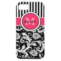 Monogram Pink Black White Striped Damask iPhone 5 iPhone 5 Case