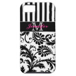 Monogram Pink Black White Striped Damask iPhone 5 iPhone 5 Cover