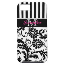Monogram Pink Black White Striped Damask iPhone 5 iPhone 5 Cover