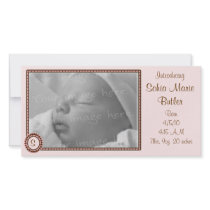 Monogram Pink & Brown Photo Birth Announcement Photo Card Template