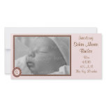 Monogram Pink &amp; Brown Photo Birth Announcement Photo Card Template