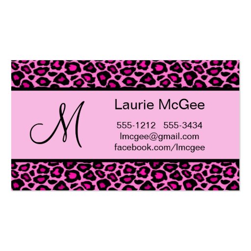 Monogram Pink Cheetah / Leopard (#BUS 023) Business Card Template (front side)