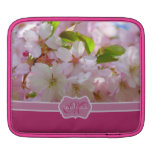 Monogram Pink Cherry Blossoms with Green Leaves iPad Sleeves