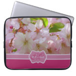 Monogram Pink Cherry Blossoms with Green Leaves Computer Sleeve