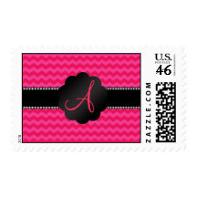 Monogram pink chevrons postage stamps