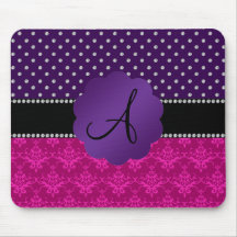 Monogram pink damask purple diamonds mouse pads