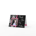 Monogram Pink Damask Wedding Photo Thank You card