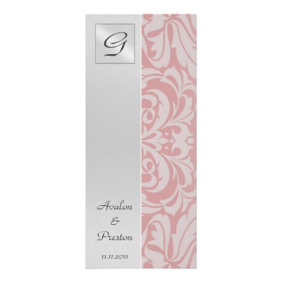 Monogram Pink  Damask Wedding Program Invitation