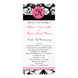 monogram pink damask Wedding program Rack Card Template