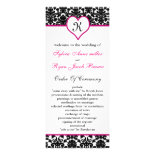 monogram pink damask Wedding program Rack Card Design