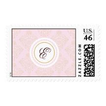 Monogram Pink Demask Postage Stamp