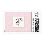 Monogram Pink Demask Postage Stamp