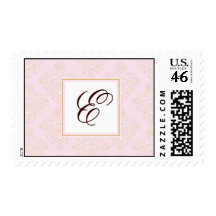 Monogram Pink Demask Postage Stamp