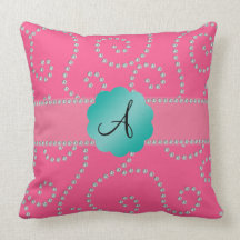 Monogram pink diamond swirls pillow