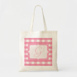 Monogram Pink Gingham Tote Bag