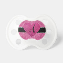 Monogram pink glitter pink heart baby pacifiers