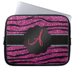 Monogram pink glitter zebra stripes laptop computer sleeve