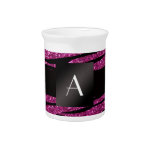 Monogram pink glitter zebra stripes beverage pitcher