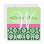 Monogram Pink &amp; Green Damask Wedding Invitations