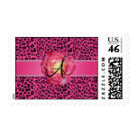 Monogram pink leopard pink rose stamps