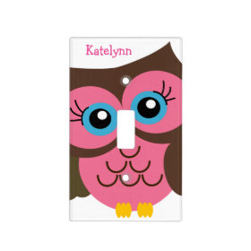 Monogram Pink Owl Light Custom Switch Plate Cover