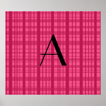 Monogram pink plaid posters