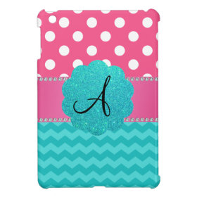 Monogram pink polka dots turquoise chevrons iPad mini cover