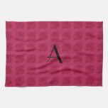 Monogram pink roses pattern kitchen towels