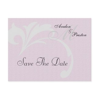 Monogram Pink Scroll Save The Date Postcard postcard
