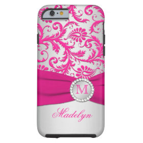 Monogram Pink, Silver Damask iPhone 6 case