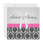 Monogram Pink &amp; Silver Damask Wedding Invitations