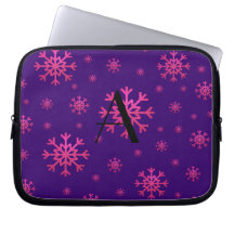 monogram pink snowflakes purple computer sleeve