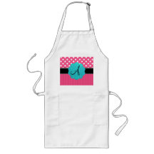 Monogram pink stripe polka dots apron