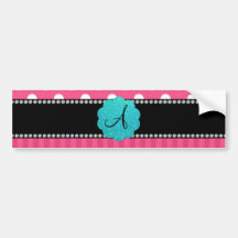 Monogram pink stripe polka dots bumper stickers