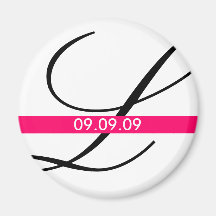 Monogram Pink Stripe Save the Date Magnet