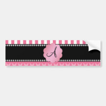 Monogram pink stripes pink butterflies bumper sticker
