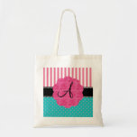Monogram pink stripes turquoise diamonds canvas bags
