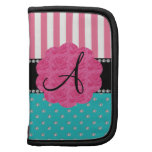 Monogram pink stripes turquoise diamonds organizers