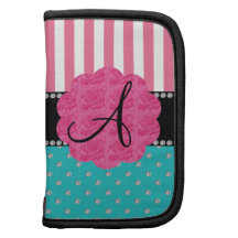 Monogram pink stripes turquoise diamonds organizers