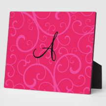 Monogram pink swirls display plaque