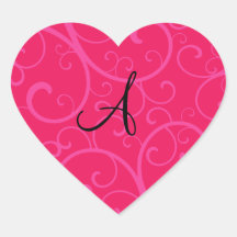 Monogram pink swirls heart sticker