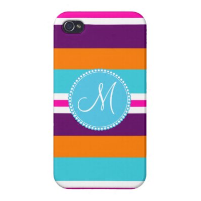 Monogram Pink Teal Orange Purple Striped Pattern iPhone 4/4S Cases