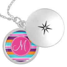 Monogram Pink Teal Orange Purple Striped Pattern Necklaces
