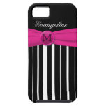 Monogram Pink White Black Striped iPhone 5 Case