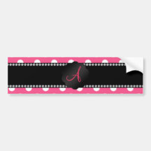 Monogram pink white polka dots bumper stickers